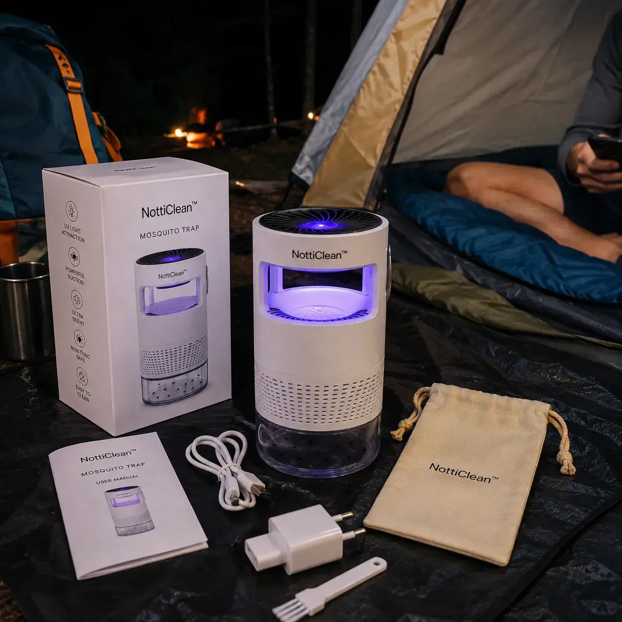NottiClean used outdoors while camping