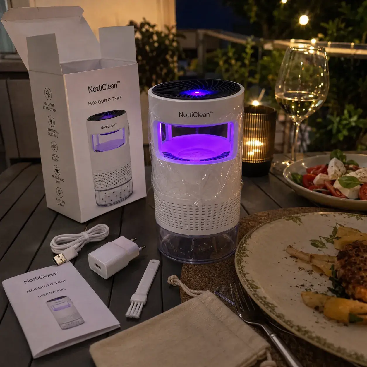 NottiClean on a balcony table in the evening